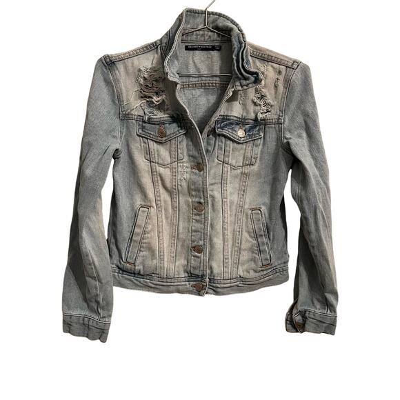 Brandy Melville Womens Light Blue Distressed Jean Jacket, 100% cotton, S - Picture 1 of 6